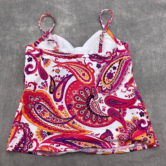 Lands‎ End Tankini Women 6 Purple Pink Paisley Drawstring Tie Underwire Bra - Picture 3 of 7